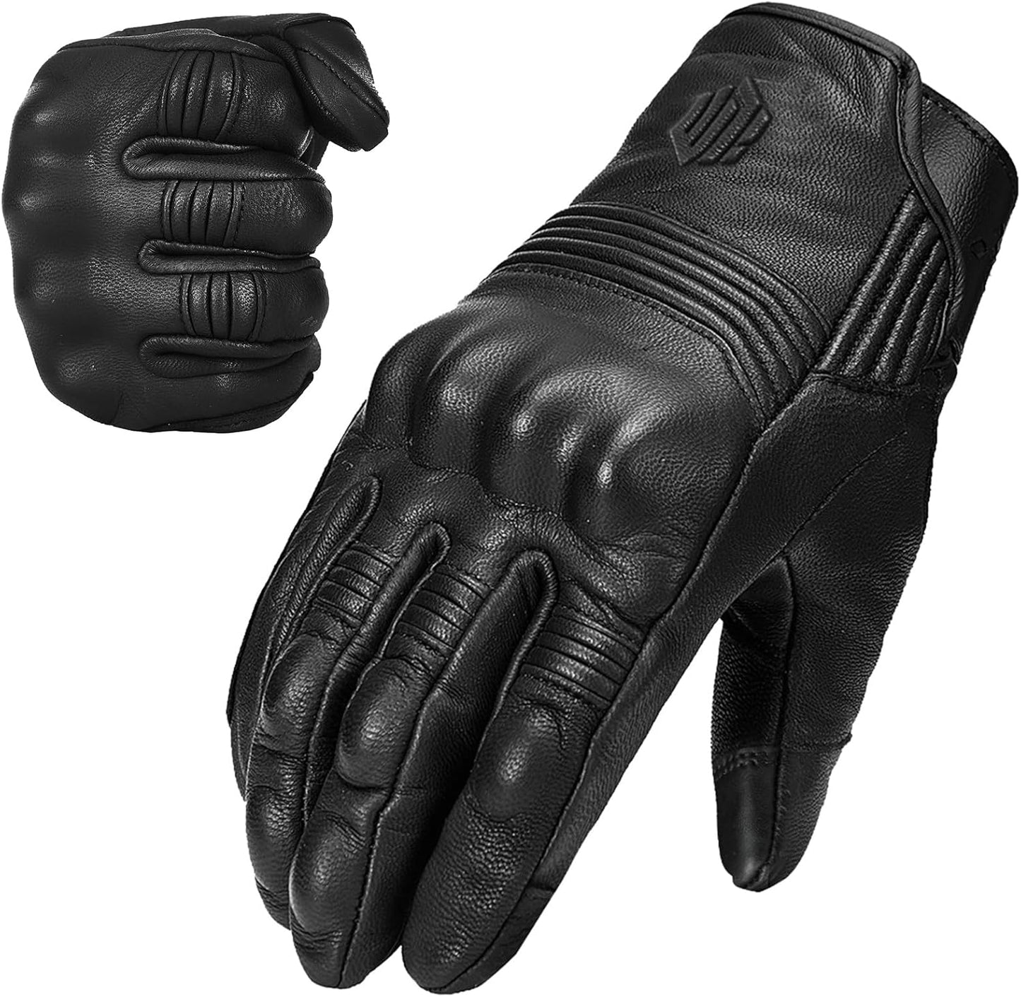 ILM Goatskin Leather Motorcycle Motorbike Powersports Racing Gloves Touchscreen for Men and Women Model DN01(L, Black Unperforated)