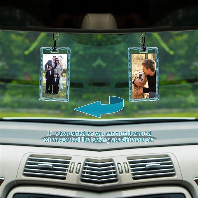 woyuan 3-Pack Acrylic Car Picture Frame, Custom Car Rear View Mirror Hanging Ornament with Photo - Personalized Acrylic Picture