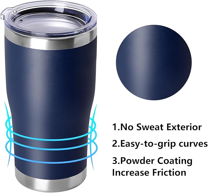 DOMICARE 20oz Tumbler with Lid Stainless Steel Tumblers Bulk, Double Wall Vacuum Insulated Coffee Travel Mug Powder Coated Tumbler, 12 Count (Pack of 1) Navy