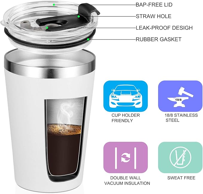 VEGOND 12oz Tumbler Stainless Steel Tumbler bulk Vacuum Insulated Double Wall Travel Tumbler with Lid and Straw Reusable Tumbler, White 6 Pack