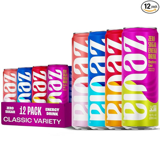 Zevia Zero Sugar Energy Drink, Classic Variety Pack, 12 oz Cans (12-Pack) – Naturally Sweetened, Non-GMO Project Verified, Gluten-Free, Vegan