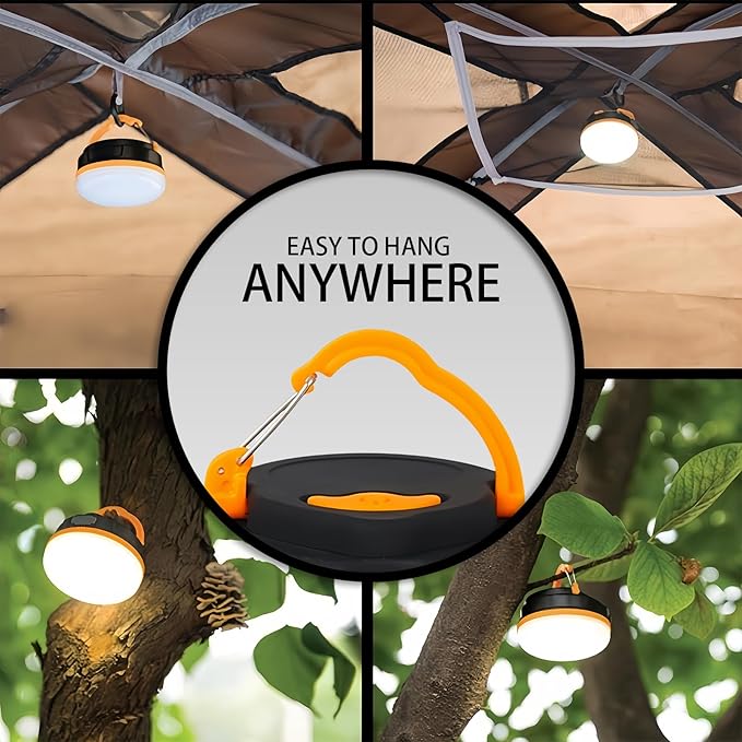 Portable LED Camping Lantern, Collapsible with Carabiner Hook in Eye-Catching Black and Orange – Your Go-to Gear for Nighttime Fun! Adventure Ready！ (AAA-2)