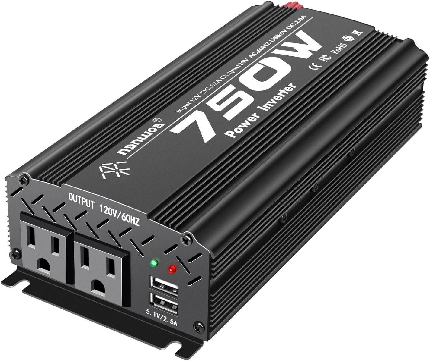 12V to 110V Inverter - 750W Car Inverter with 2 AC Outlets & 2 USB Ports for Trucks & Various Vehicles