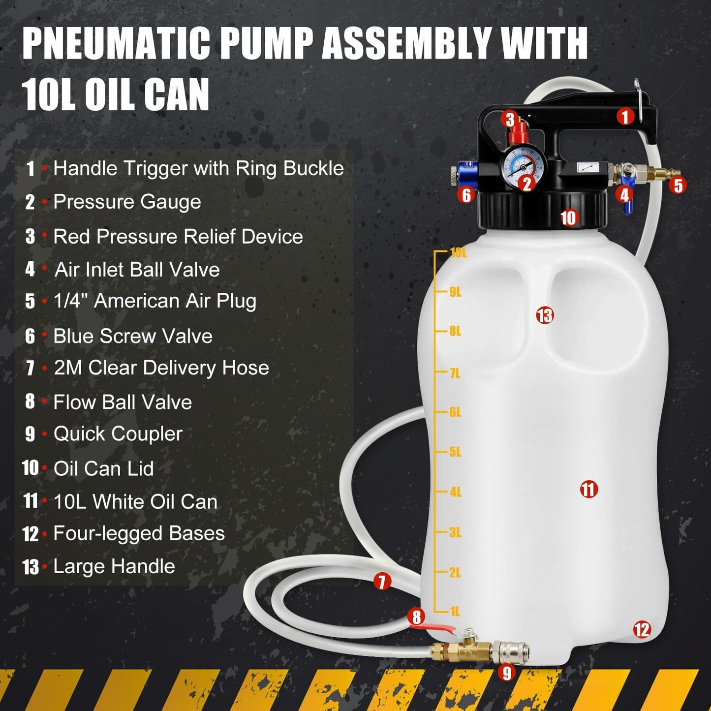 JIFETOR Transmission Fluid Pump Pneumatic Extractor and Dispenser Tool Kit, 10L ATF Fill and Evacuator Oil Can Set with 15PCS ATF Adapters 3PCS 1M Hose for Gear Oil Garage and Shop Fluid Transfer