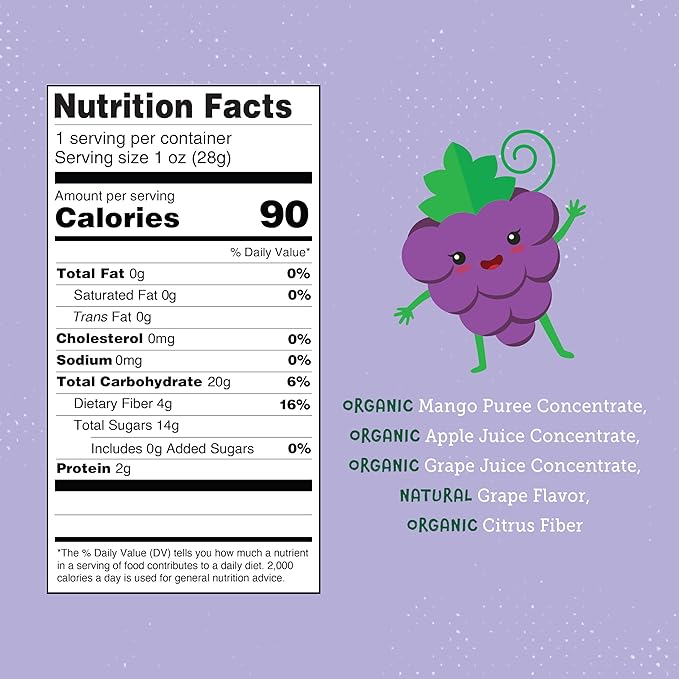 YOU LOVE FRUIT - GRAPE All Natural Fruit Snacks, Healthy Snack Pack, Real Fruit! Gluten Free, Non GMO, Vegan, Fiber packed, Low Fat, Kosher, Variety Pack, Great For Adding To Gift Box, 1.0 oz (Pack of 12)