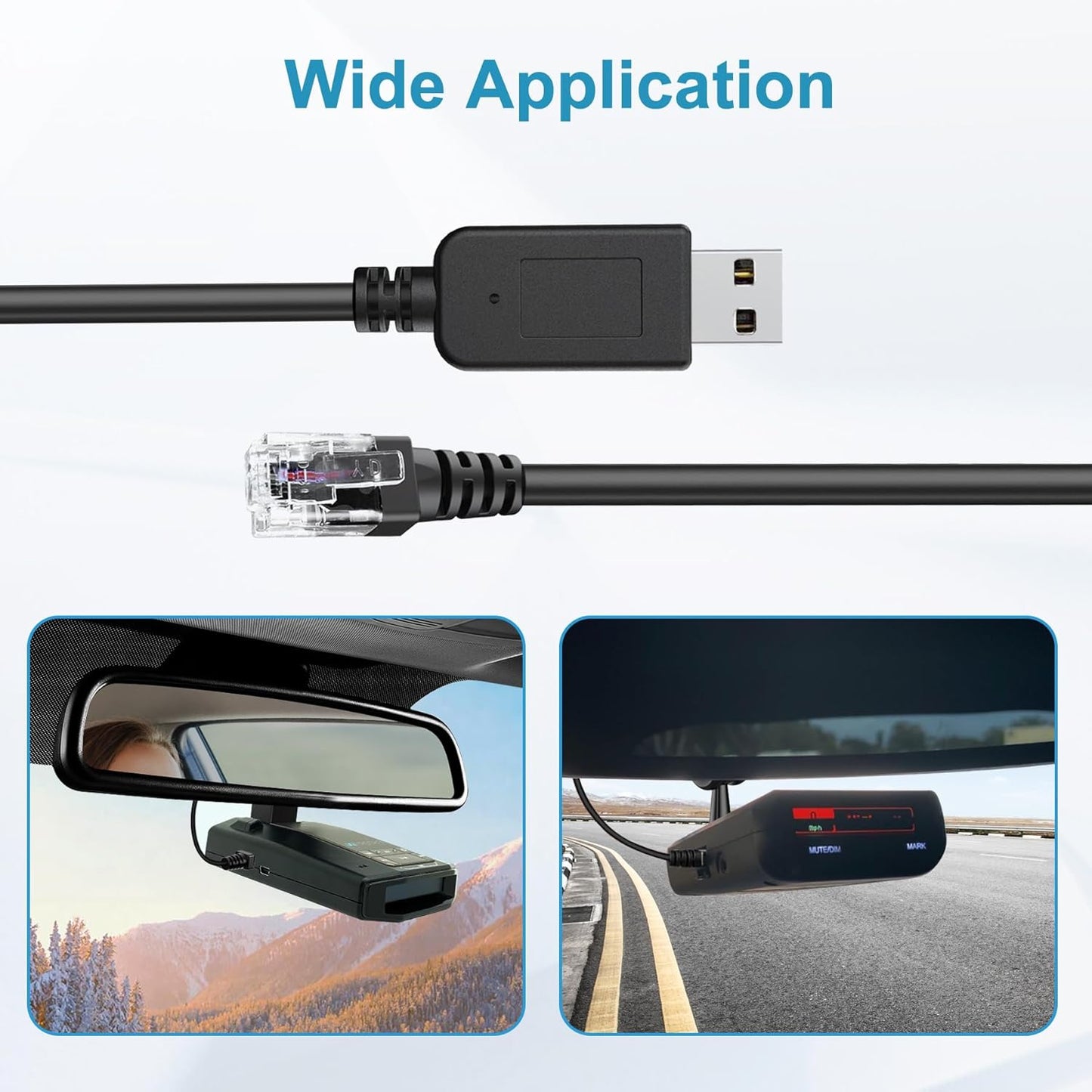Radar Detector Cable, USB to RJ11 Plug,Replacement Radar Detectors Power Cable for Escort MAX 360 Unide R1 R3 R4 DFR8 DFR9 Passport 9500i Radenso XP Beltronics STI Radar Detector(RJ11-6.56ft)