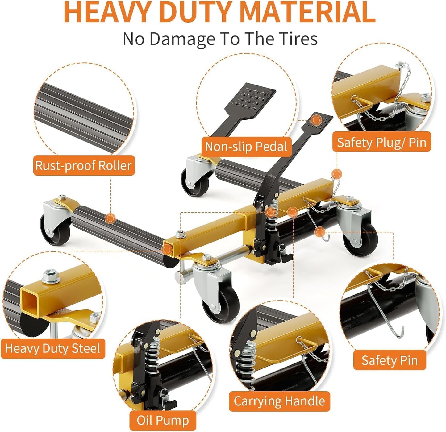 3000LBS Car Wheel Dolly Jack Set of 2, Hydraulic Tire Jack with Foot Pedal, 12'' Wheel Vehicle Positioning Skates for Auto Repair, Tire Moving, Garage, Car Trailer & Vehicle Lift
