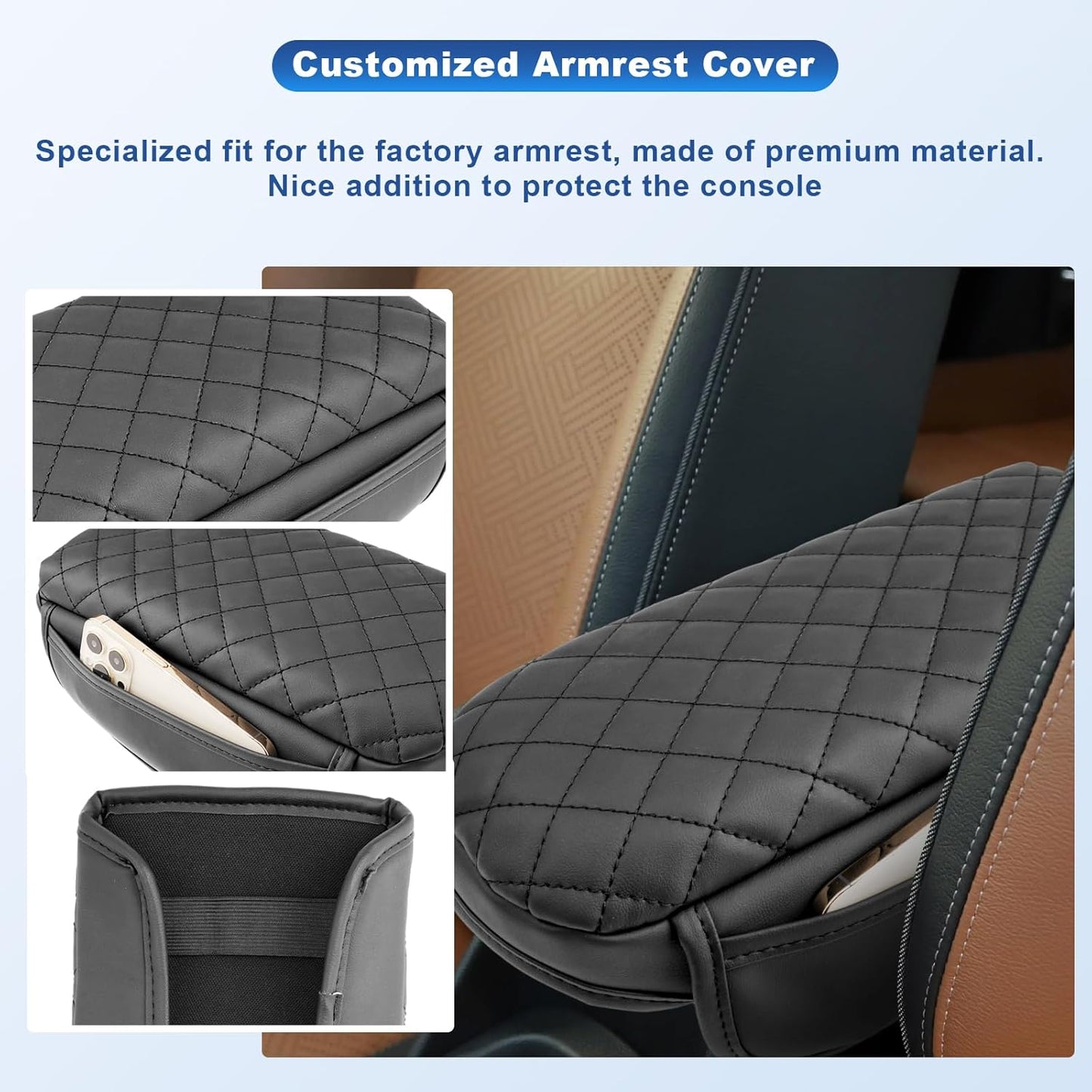 CDEFG 2024 2025 Trax Center Console Cover for 2024 2025 Chevy Trax Armrest Cover Middle Console Pad Arm Rest Cover 2024 Trax 2025 Accessories (w/Pockets)