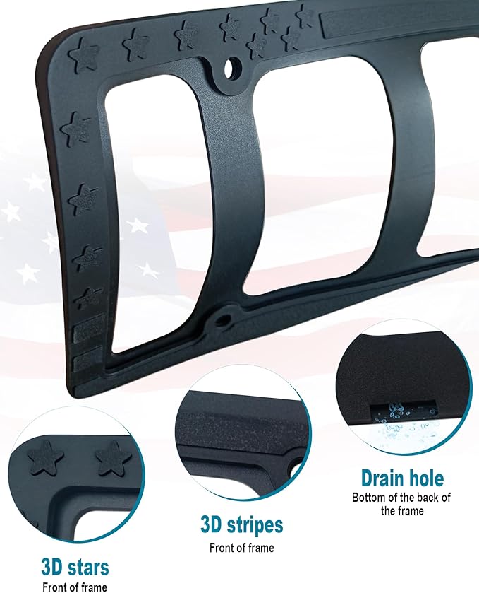 American Flag License Plate Frames- Black Silicone Patriotic Car Tag Holder with Mounting Hardware & Screws Caps，2 Pack Front Rear for Men & Women