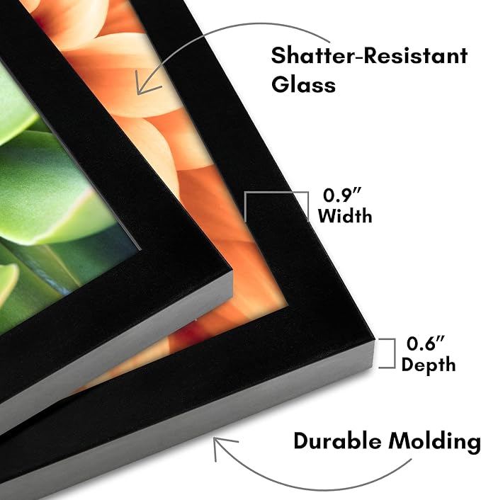 Americanflat 11x17 Picture Frame with Shatter-Resistant Glass - Set of 4 - Signature Collection - Gallery-Style Frames Made of Engineered Wood - Picture Frames for Wall Display - Black