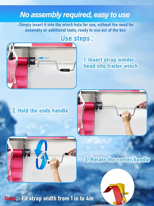 Heavy Duty Winch Strap Winder for Flatbed Trailer, Solid Steel Winding Straps Roll-up Hand Roller, Tie-Downs Winch Straps for Truck Trailer -2pcs