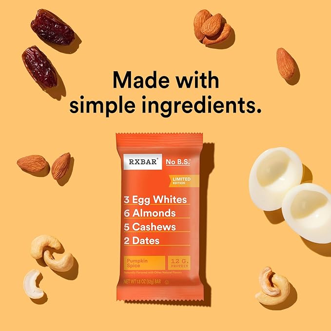 RXBAR Protein Bars, Protein Snack, Snack Bars, Pumpkin Spice, 22oz Box (12 Bars)