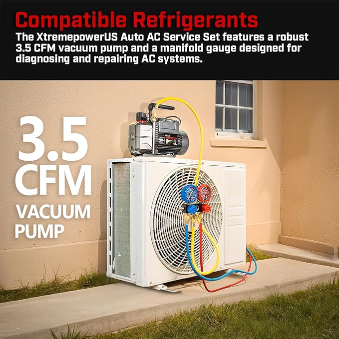 XtremepowerUS Vacuum Pump R134a R22 R32 R410A A/C Refrigeration with Manifold Gauge Can Tap Set Carrying Bag (Gen2, 3.5 CFM)