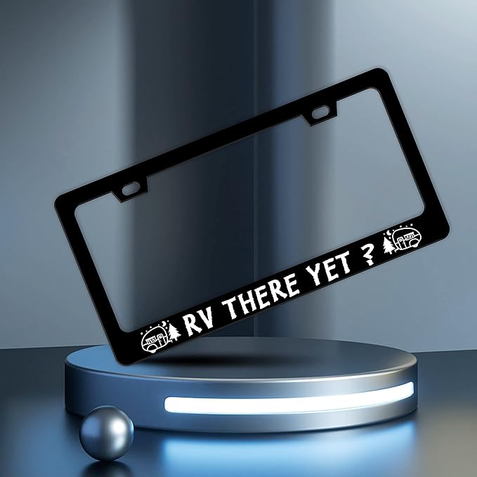 2 Pcs Rv There Yet License Plate Frame Camping License Plate Frames Personalise Stainless Steel Funny Design Compatible with Standard License Plate Holder for USA and Canada 6 X 12 Inches with Screws