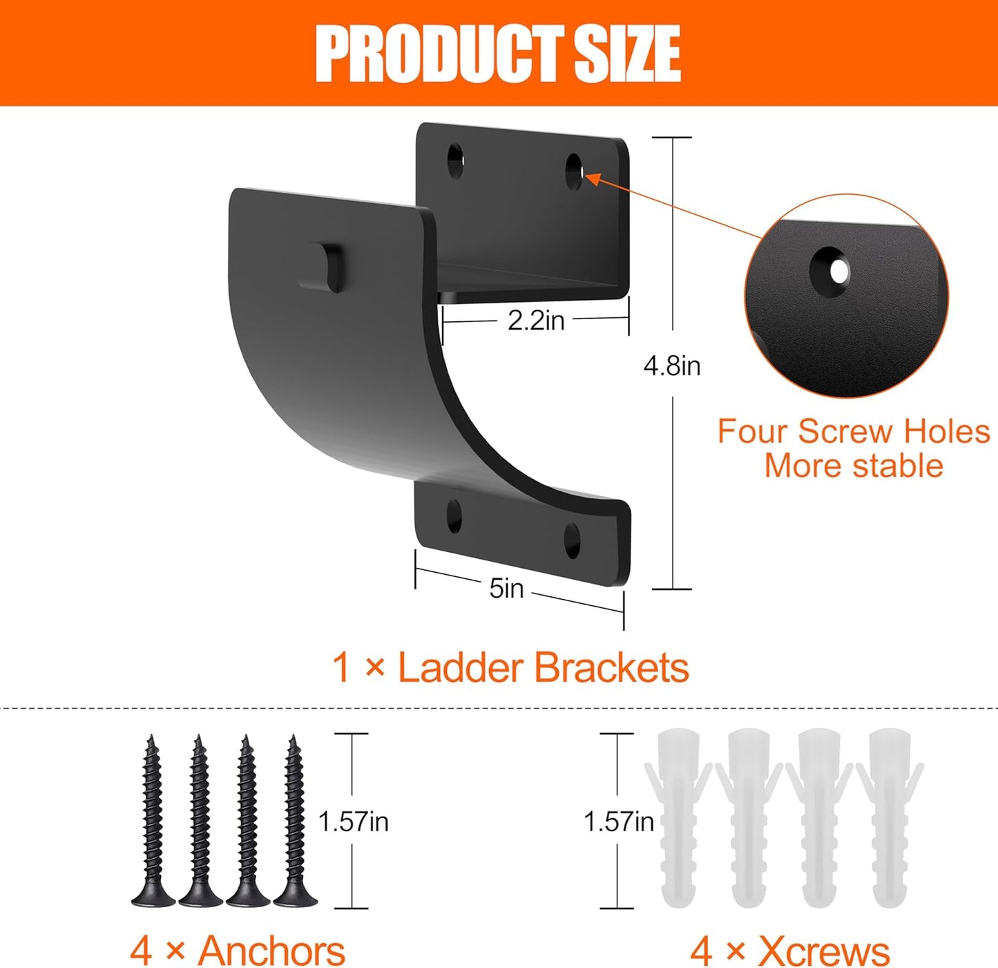 Ladder Hooks, 1 Pack Ladder Hangers for Garage Wall Wheelbarrow Hanger for Home Storage, Black