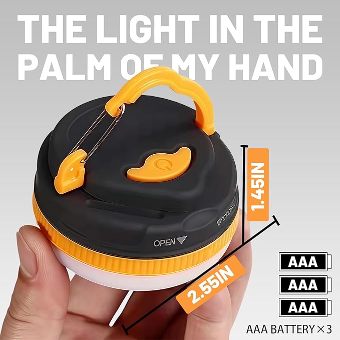 Portable LED Camping Lantern, Collapsible with Carabiner Hook in Eye-Catching Black and Orange – Your Go-to Gear for Nighttime Fun! Adventure Ready！ (AAA-2)