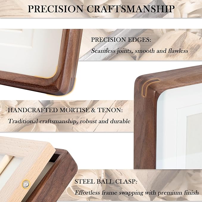 11x14 Wooden Picture Frame with Double Mat - Natural American Black Walnut Wood Photo Frame Matted to 8x10 & 5x7 | Tabletop & Wall | Brown