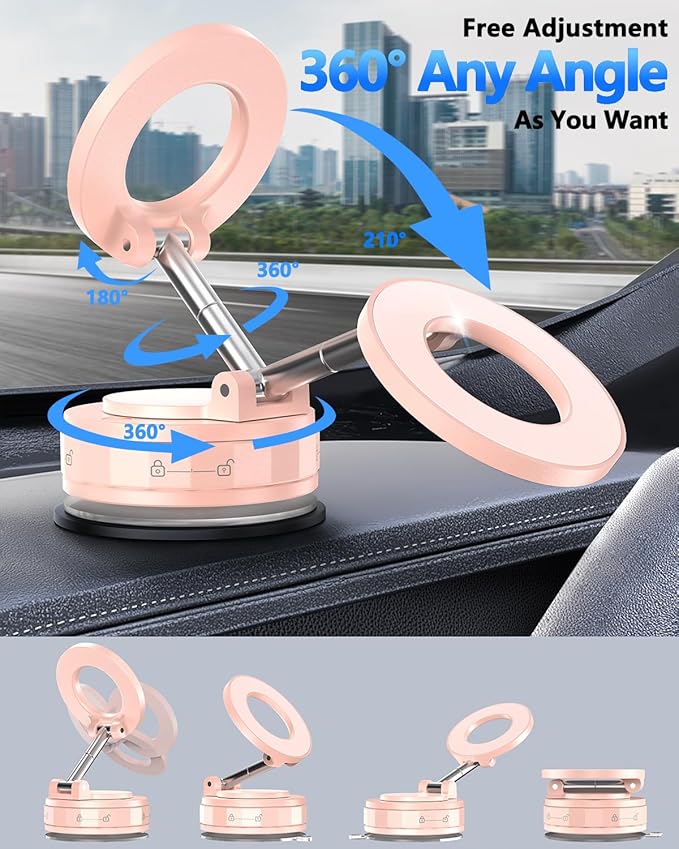 Vacuum Magnetic Car Phone Holder for Mag-Safe [89+LBS Suction & 3200gf Magnetic] 360° Adjustable Ultra Suction Cup Phone Holders for Your Car, Car Mount for iPhone 17 Pro Max 16 15 14 13 12 Air Plus