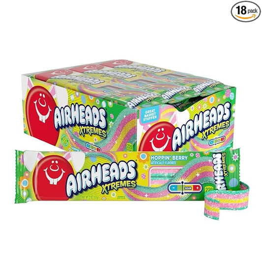 Airheads Xtremes, Sweetly Sour Spring Edition Hoppin Berry Flavored Candy Belts, Easter Baskets, 2oz (Pack of 18)