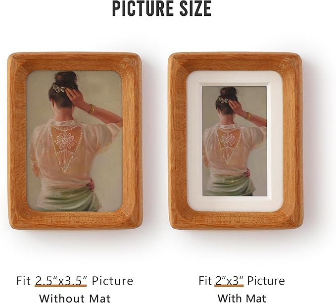 2.5x3.5 Natural Wood polaroid Picture Frame Matted to 2x3 with Plexiglass, Teak Solid Wood Small Photo Frame,For TableTop and Wall Mounting