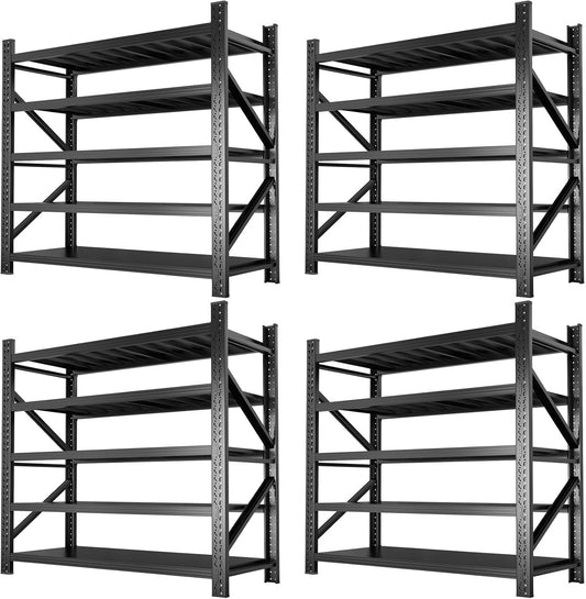 Metal Garage Shelving Heavy Duty, 5-Tier Adjustable Wire Storage Garage Shelves, 8000 LBS Loads Industrial Shelving Units for Garages, Warehouses, Kitchen, Black, 59" W x 24" D x 71" H,4 Pack