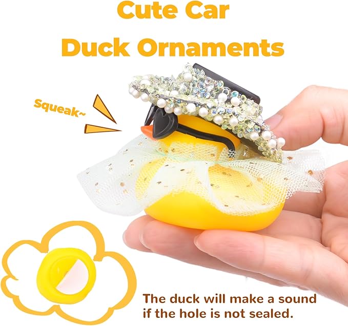 Car Rubber Duck Ornament Cute Duck Car Dashboard Decoration Accessories with Mini Hat Sunglasses and Skirt(AA9)
