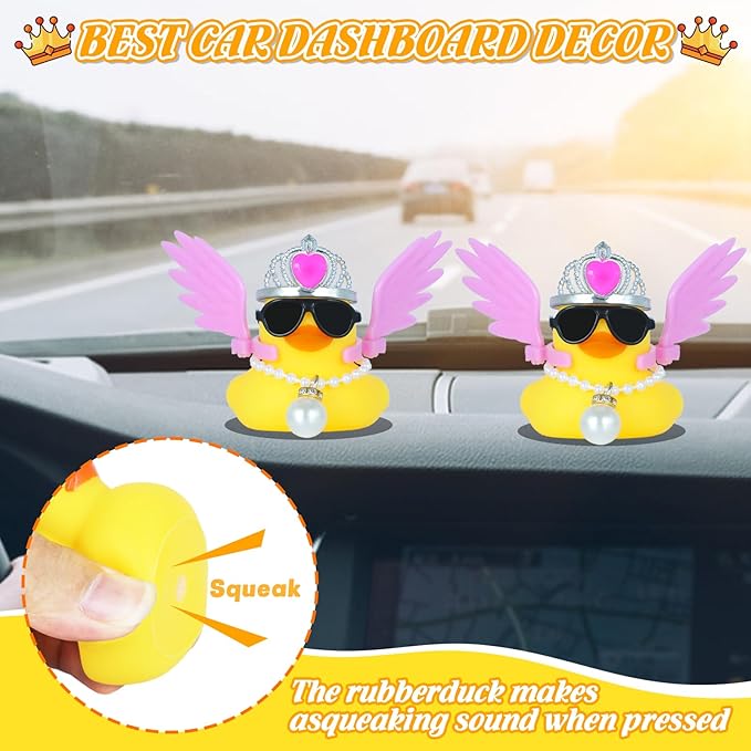DIY Angel Rubber Duck with Crown & Wings - Sparkly Princess Duck for Car Dashboard & Home Decor - Funny Cute Mini Ducks Gift for Adults