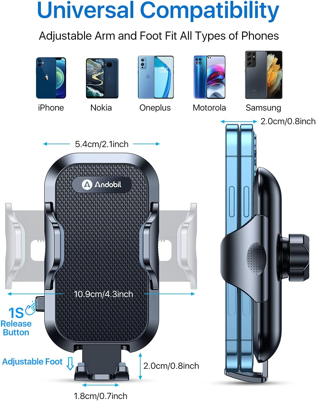 andobil 2025 Upgraded Car Phone Holder Mount for Vent, Military Sturdy Metal Clip Air Vent Phone Holder for Your Car Easy Used Cell Phone Car Mount for iPhone 16 15 14 13 12 Pro Max Samsung S25 S24