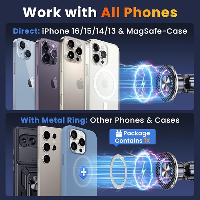 for MagSafe Car Mount Magnetic Phone Holder for Car [2025 Upgraded 22X Magnets & Double-Hooks] Phone Holders for Your Car Stand for Dashboard Vent GPS for iPhone 16/15/14/13/12 Android etc