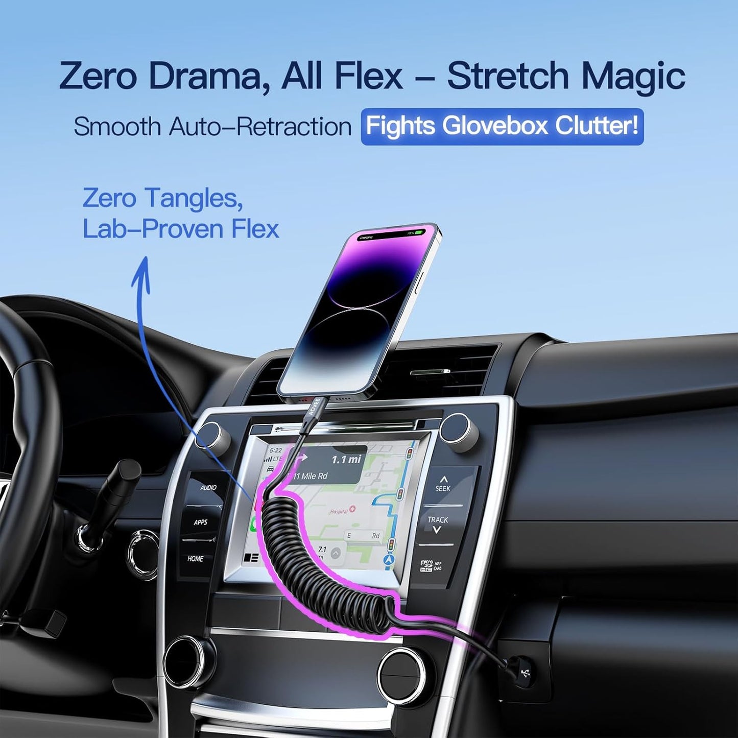 AGVEE 2 Pack 3ft Coiled Short USB to Lightning Charging Cable [MFI Certified] 3A Fast Charger Cord in Car for iPhone 14/13/12/11/XS/8/7/6/5 CarPlay, iPad, iPod, Dark Gray