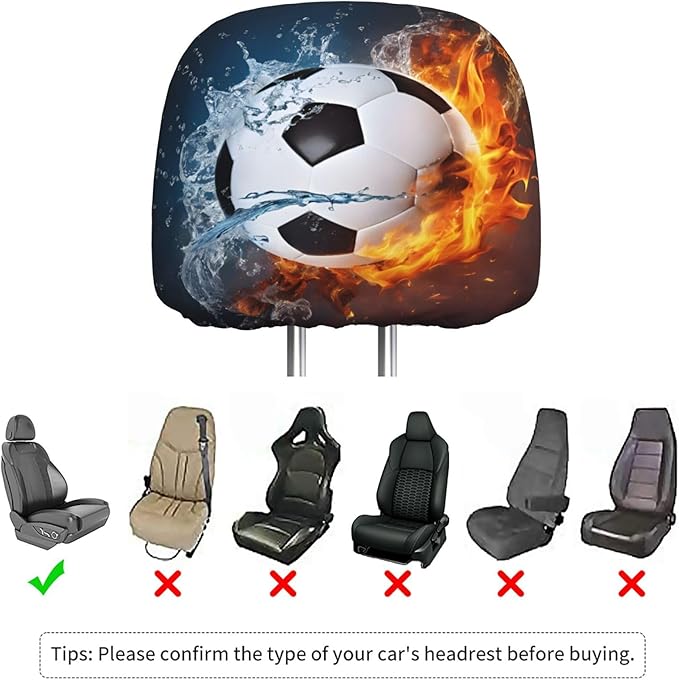 Dujiea 2 Pack Fire Water Soccer Lover Headrest Covers, Universal Soft Car Seat Head Rest Protectors, Vehicle Accessories Fabric Headrest Cover for Cars Vans Trucks