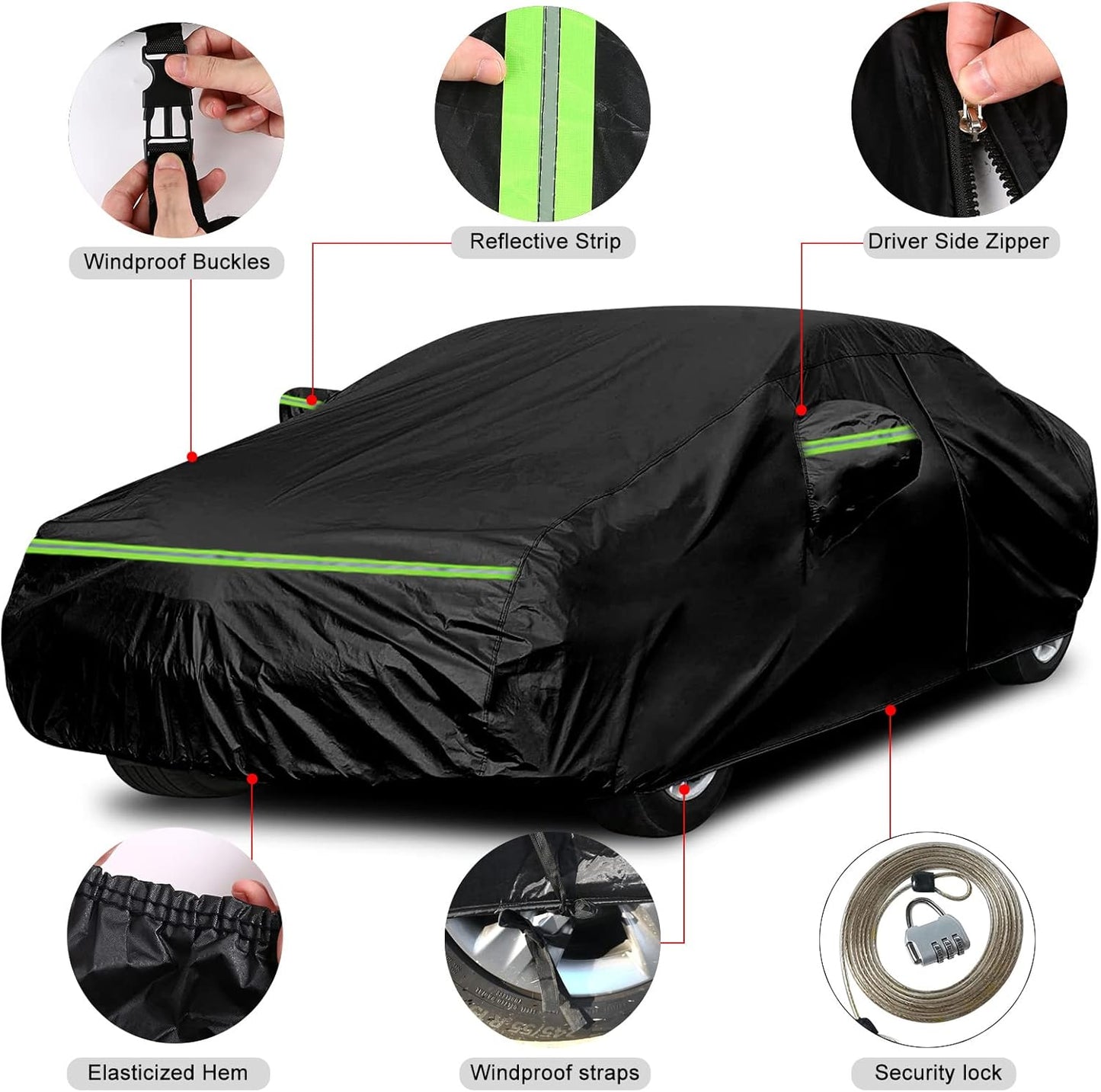 Waterproof Car Cover Compatible with Chevrolet Malibu SS/LS/LT 2008-2025, Polyester with Inner Cotton Liner All Weather Car Covers with Zipper Door for Snow Rain Dust Hail Protection