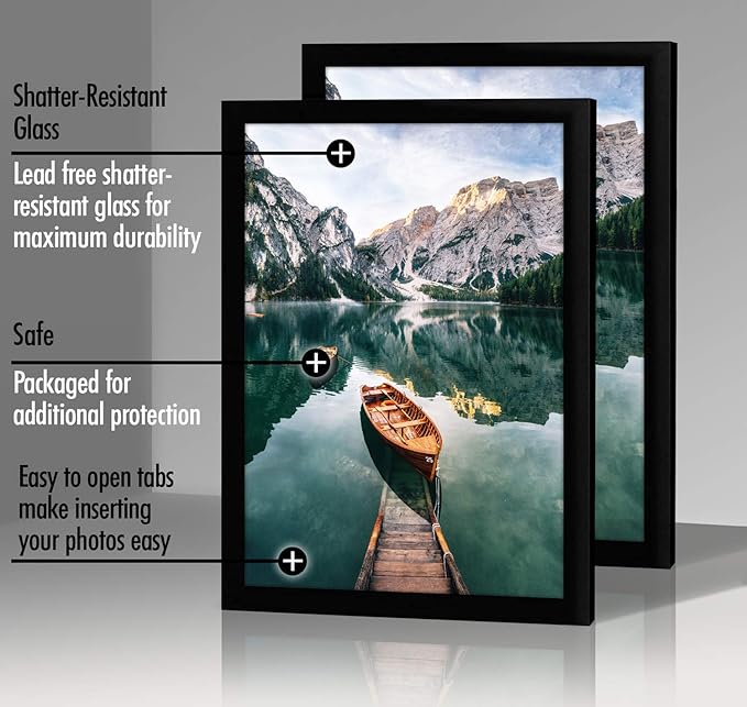 Americanflat 12x18 Picture Frames in Black - Composite Wood with Shatter Resistant Glass - Wall Mounted Horizontal and Vertical Formats (2-Pack)