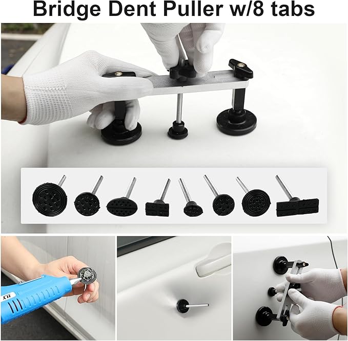 Dent Puller Hail Remover Kits,129pc Professional Car Paintless Dent Removal Tools,Slide Hammer 2 in 1 T-Bar, Adjustable Dent Lifter,Bridge Puller for Auto Body SUV Dings Damage DIY Removal