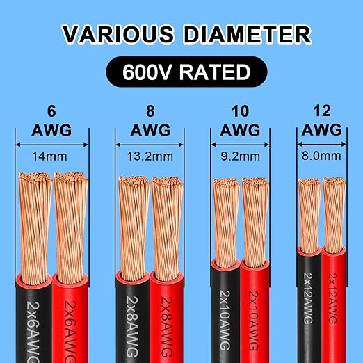 6 Gauge Wire 10 Feet, 6/2 AWG Pure Copper Wire, 6AWG 2 Conductors Red Black Oxygen Free Stranded Low Voltage Wire for Solar Panel, Automotive, Audio Auto, LED Lighting(6 AWG 10FT)