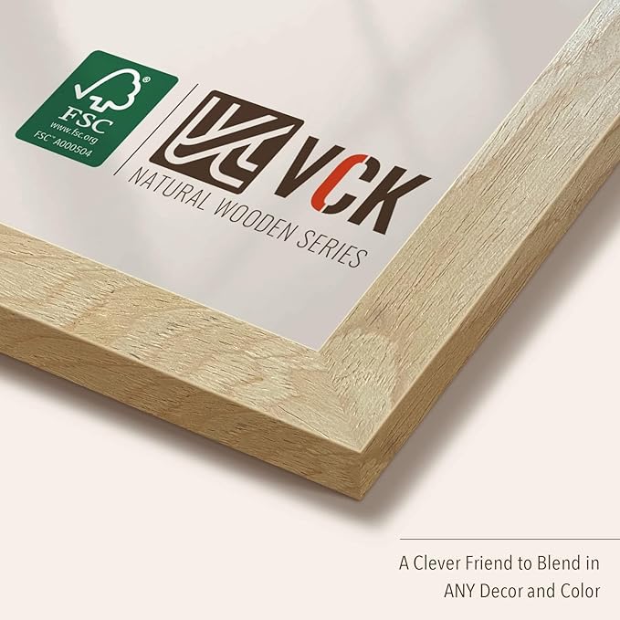 VCK 8.5x11 Natural Picture Frames 3 Pack, High-End Wood Wide Border Poster Frame,Tabletop & Wall Hanging, Multi-Directional Display Family Photos, Office Prints, Studio/Gallery/Home Artwork