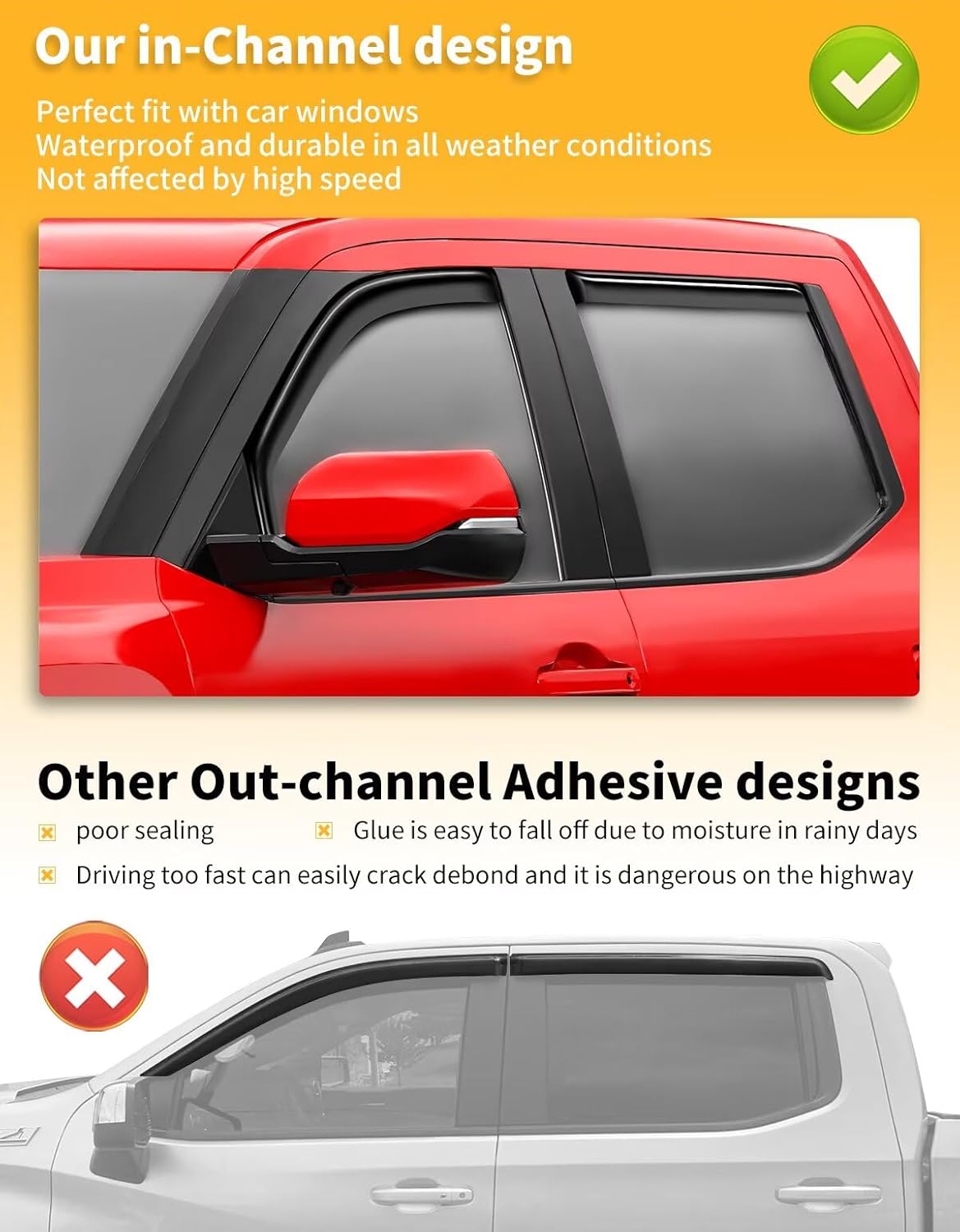 in-Channel Window Rain Guards Fit for Truck Toyota Tundra 2022 2023 2024 2025 CrewMax Extra Durable Window Visors Window Deflectors Vent Visors Vent Shades Car Accessories-4 pcs 2-Q13