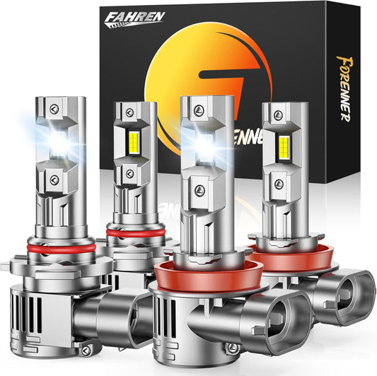 forenner 9005 H11 Light Bulbs Combo 100000LM 1000% Brighter, 2025 Upgraded HB3 H9 H8 Combo Light for Powersports, Real 1:1 Mini Size Plug N Play, Pack of 4