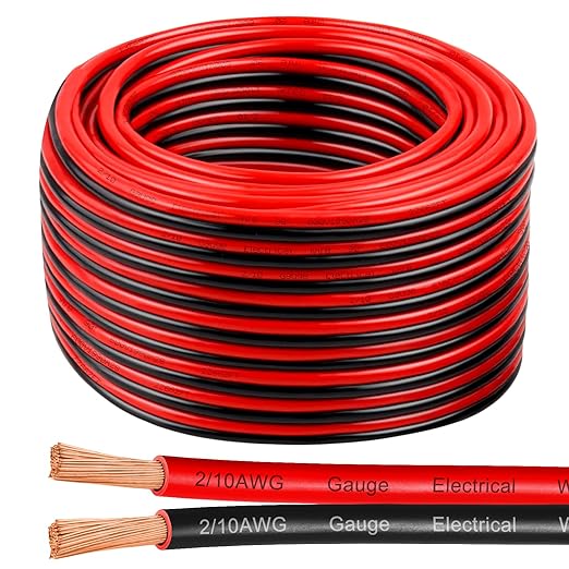 10 Gauge Wire 100 Feet, 10/2 AWG Pure Copper Wire, 10AWG 2 Conductors Red Black Oxygen Free Stranded Low Voltage Wire for Solar Panel, Automotive, Audio Auto, LED Lighting(10 AWG 100FT)