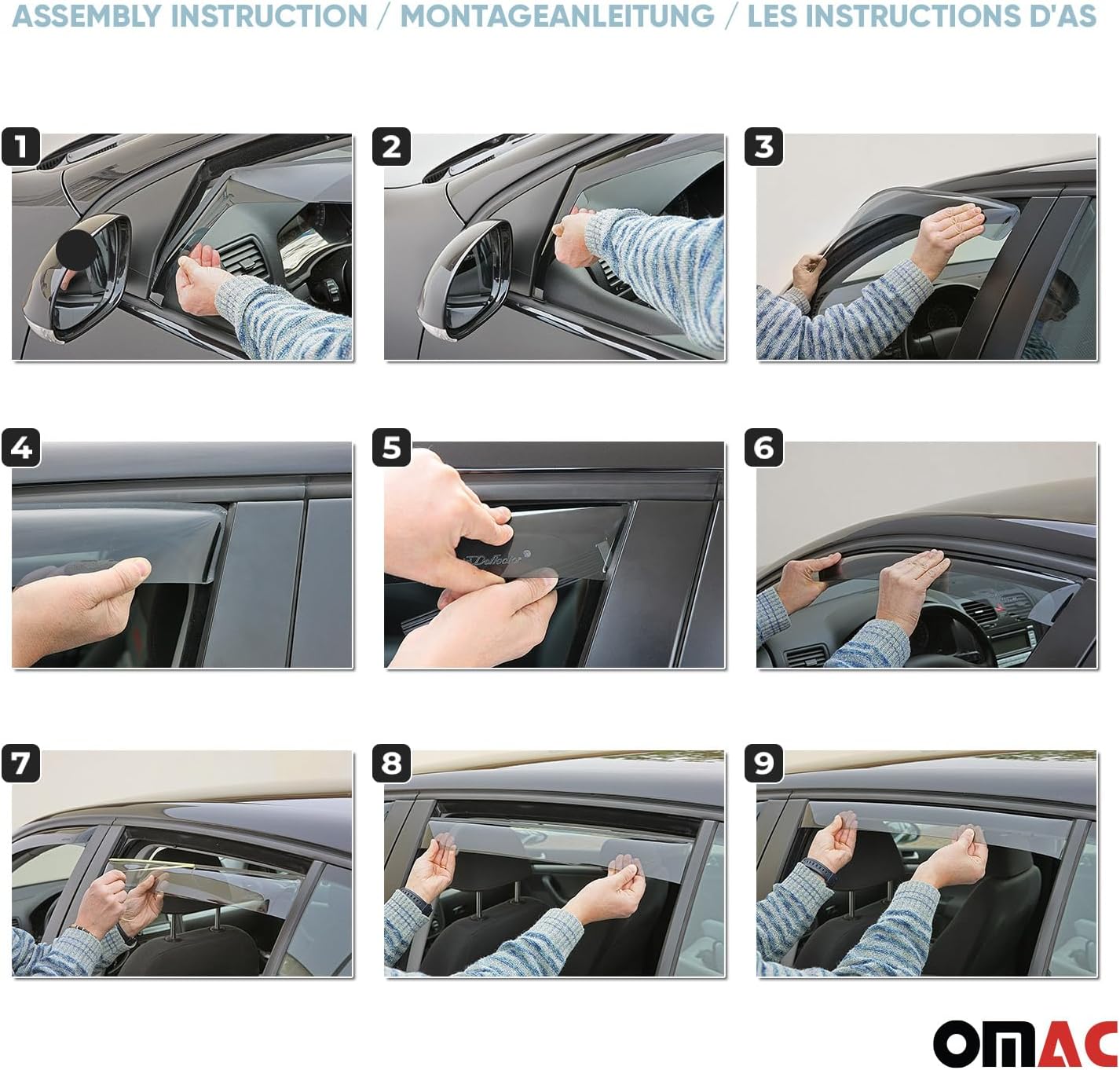 OMAC Window Visor Vent Rain Guard Deflector for VW Tiguan 2009-2017 Black Smoke 4 Pcs