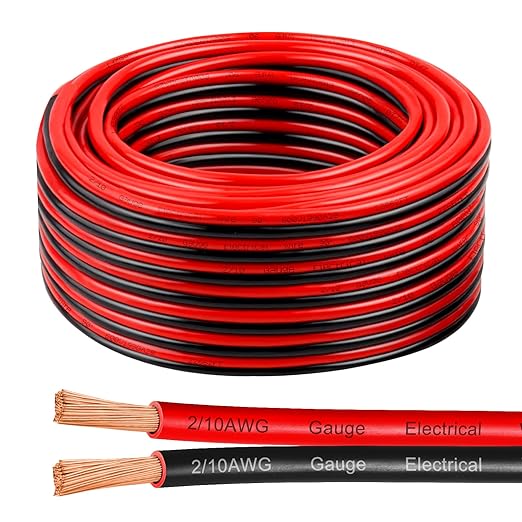 10 Gauge Wire 50 Feet, 10/2 AWG Pure Copper Wire, 10AWG 2 Conductors Red Black Oxygen Free Stranded Low Voltage Wire for Solar Panel, Automotive, Audio Auto, LED Lighting(10 AWG 50FT)