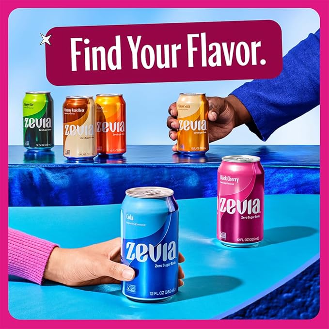 Zevia Zero Sugar Soda, Cran-Raspberry, 12 oz Cans (24-Pack) – Naturally Sweetened, Non-GMO Project Verified, Gluten-Free, Vegan