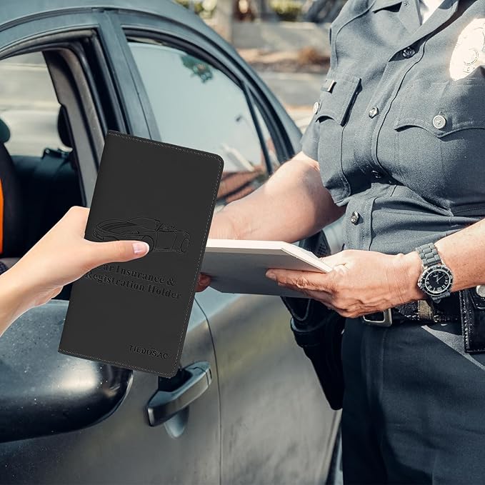 Car Registration & Insurance Card Holder Leather Auto Glove Box Organizer Document Wallet with Magnetic Shut