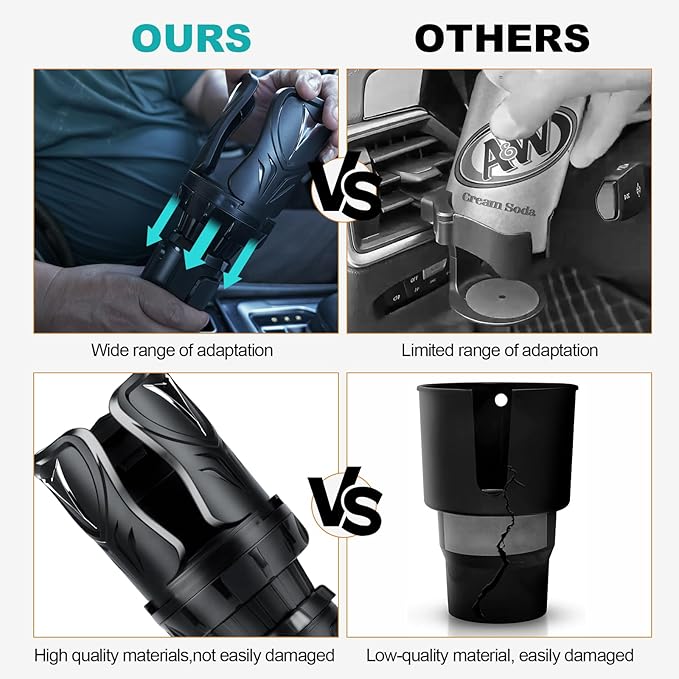 Car Cup Holder Expander, Cup Holder Adapter with Adjustable Telescopic Arm, Compatible with Yeti, Stanley 10 to 46 oz Large Water Bottles, Coffee Cups, Adjustable Base, Non-Slip Base, Black