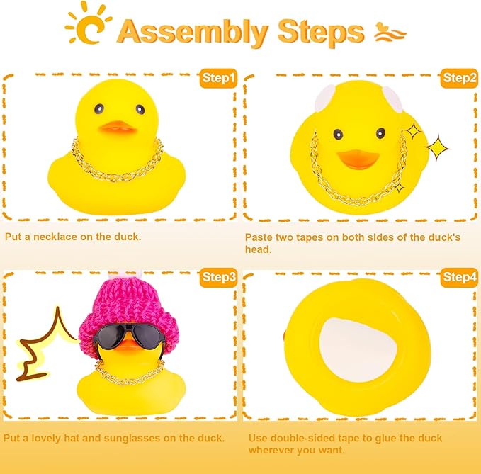 Car Rubber Duck Ornament Winter Duck Car Dashboard Decoration Accessories with Mini Hat Sunglasses Scarf or Bow(E1)