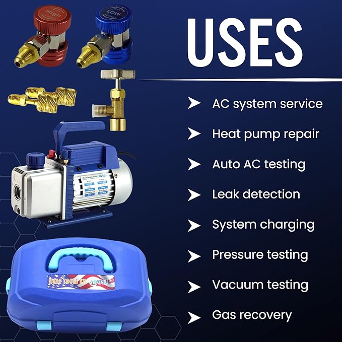 HVAC Tools Kit 4.5cfm Vacuum Pump Kit Mini Split 5Pa Rotary Vane Vacuum Pump 1/4HP Air Conditioner HVAC Air Tool R134a R410a with Oil Bottle 1/4" Male Inlet Port Air Conditioning Tools kit