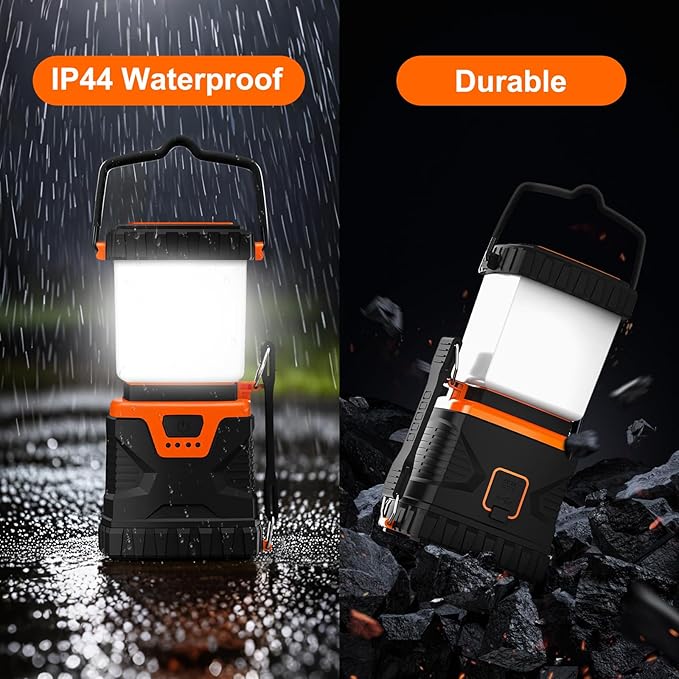 LED Camping Lantern Rechargeable,1000LM, Easy to Carry with 5 Ligth Modes, IP44 Waterproof Battery Powered Tent Flashlight for Power Outages, Hiking, Hurricane,Campsites, Emergencies (2-Pack)