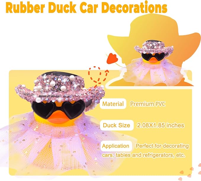 Car Rubber Duck Ornament Cute Duck Car Dashboard Decoration Accessories with Mini Hat Sunglasses and Skirt(AA11)