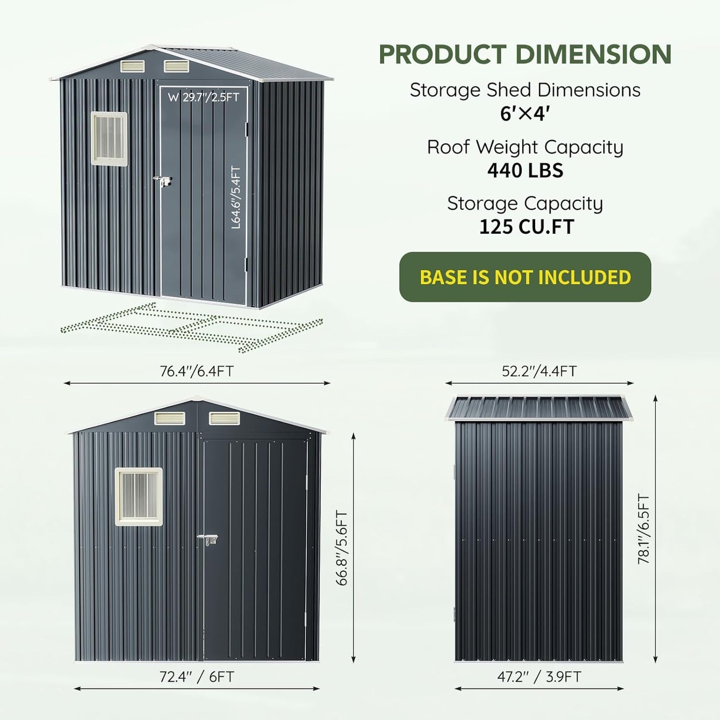 6x4 FT Outdoor Metal Storage Shed, Single Door, 1 Clear Window, Tool Shed for Garden, Patio, Backyard Brown