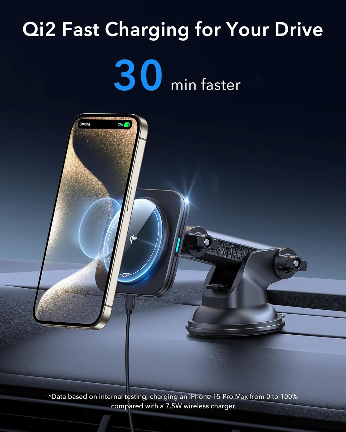 ESR for Qi2 15W MagSafe Car Mount Charger, Qi2-Certified MagSafe Car Charger, Dashboard/Windshield Magnetic Wireless Car Charging, Car Phone Mount for iPhone 16/15/14/13/12, S25, Fast Charging, Black